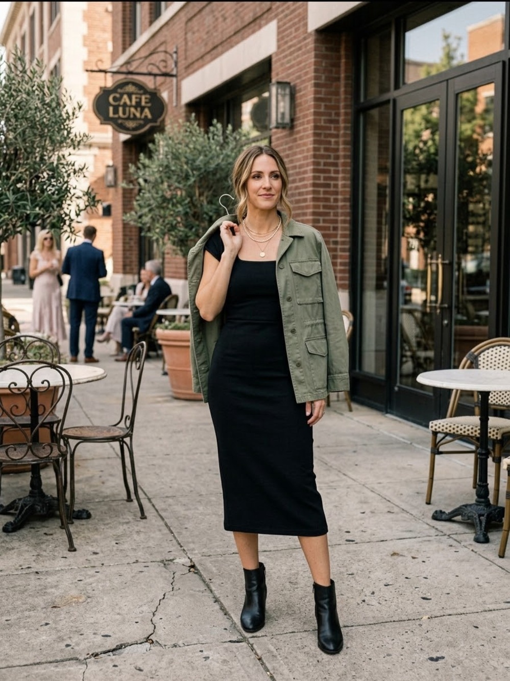 Zara Black Cap-Sleeve Midi Sheath Dress